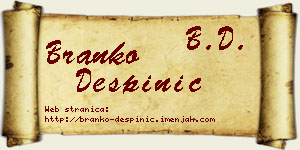Branko Despinić vizit kartica